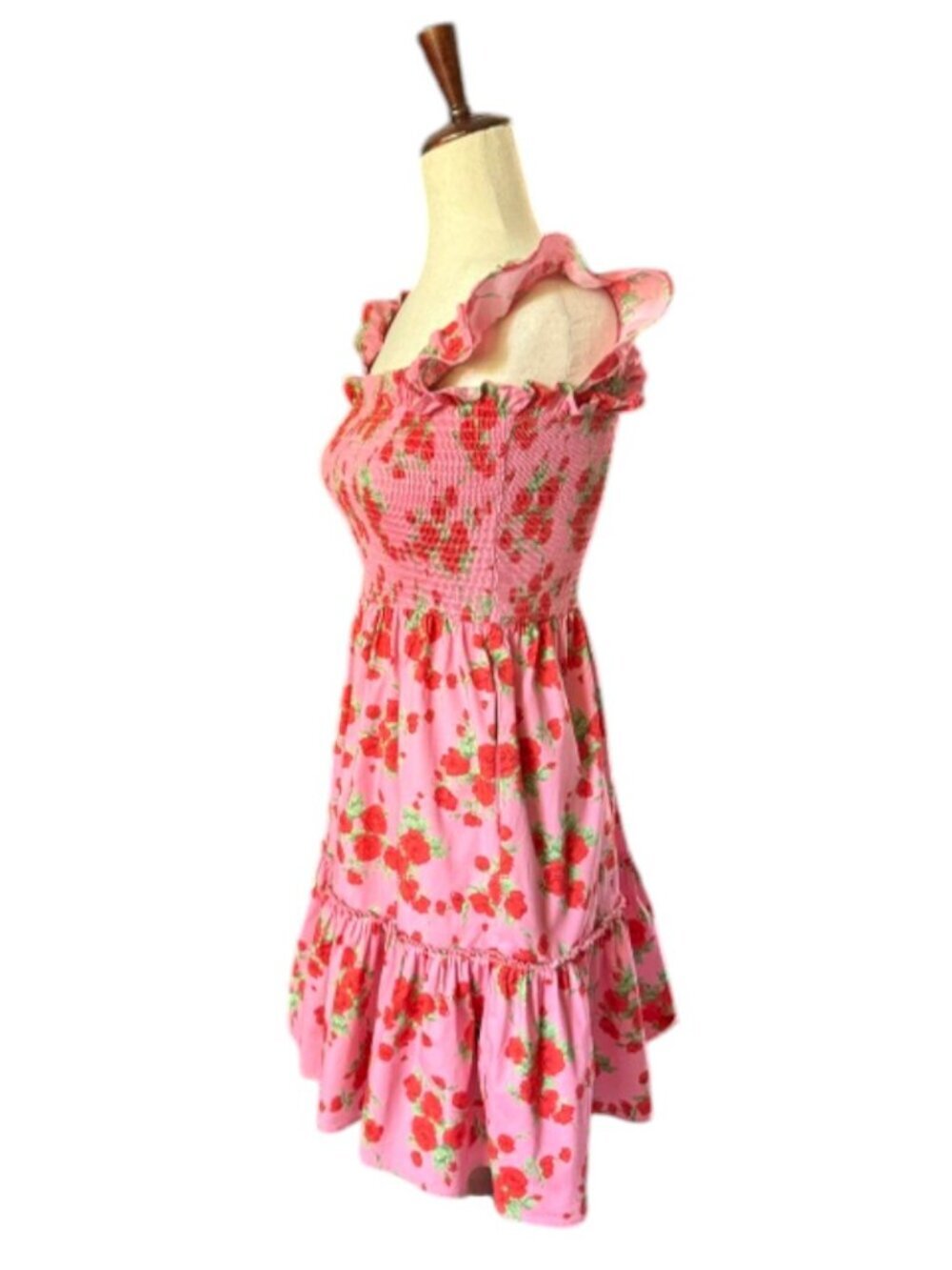Code X Mode Pink Floral Rose Smocked Ruffle Mini Dress. It features a bright pin - Picture 4 of 15